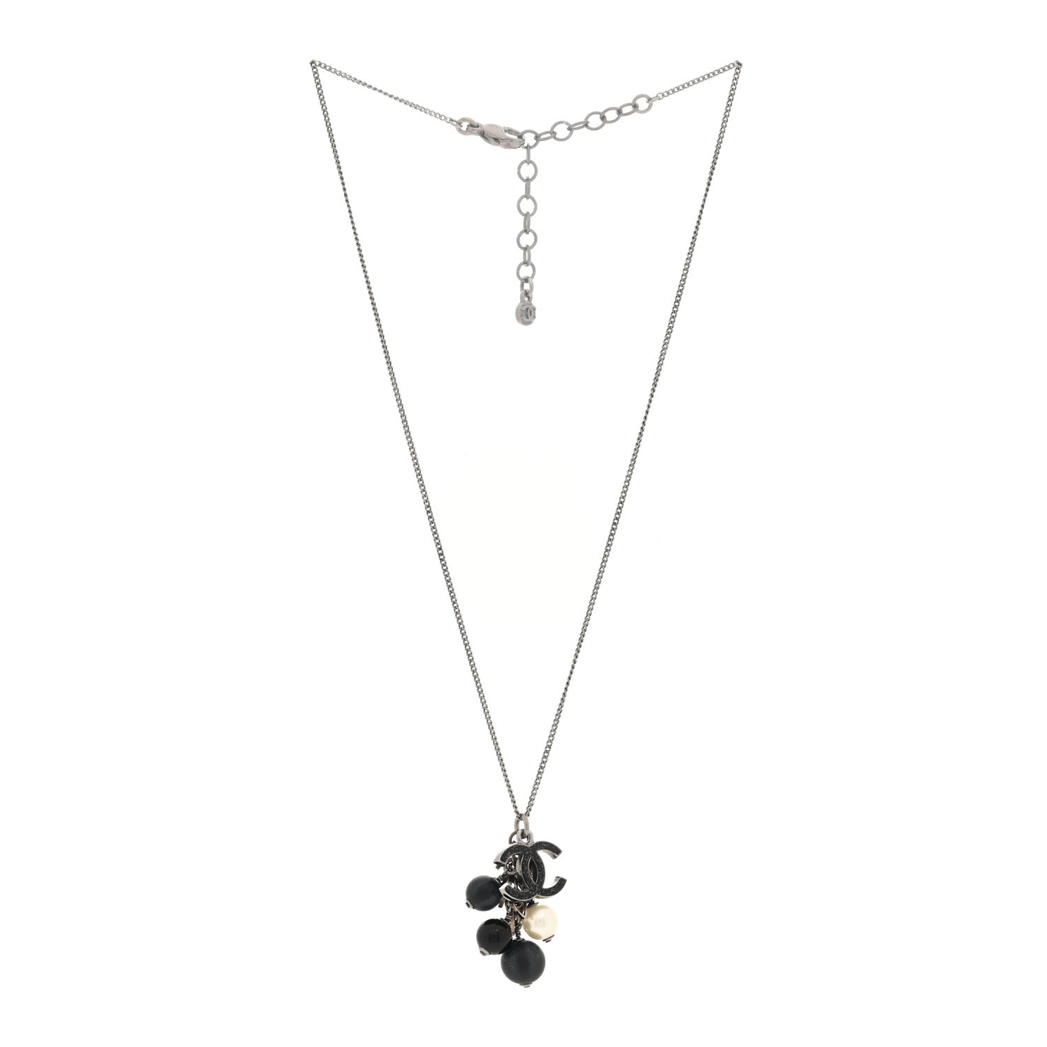 Chanel Iridescent Enamel Bead Pearl CC Drop Necklace Black Silver 3 of 4