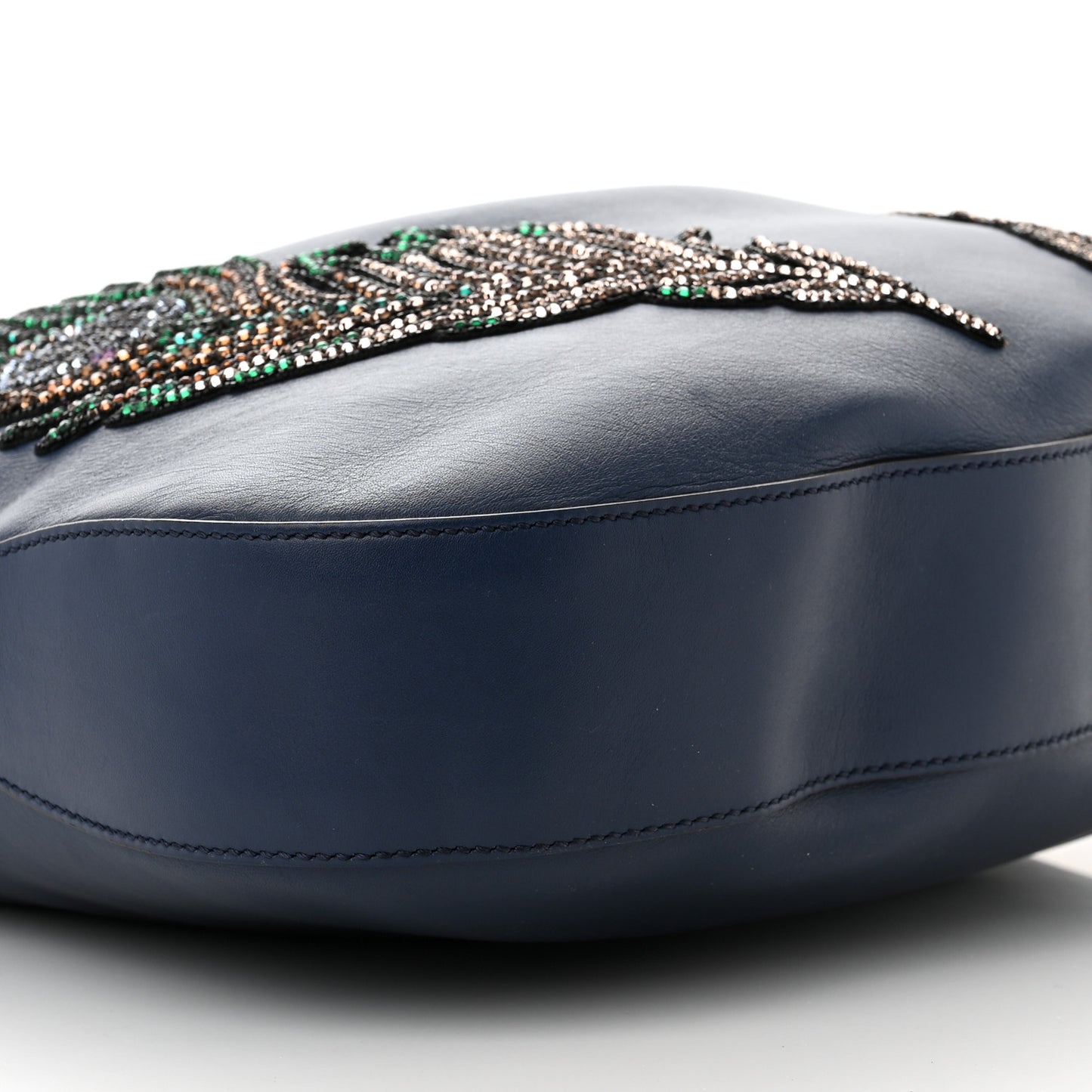 Calfskin Crystal Feather Embroidered Large Dionysus Hobo Dark Blue