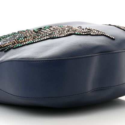 Gucci Calfskin Crystal Feather Embroidered Large Dionysus Hobo Dark Blue 7 of 11