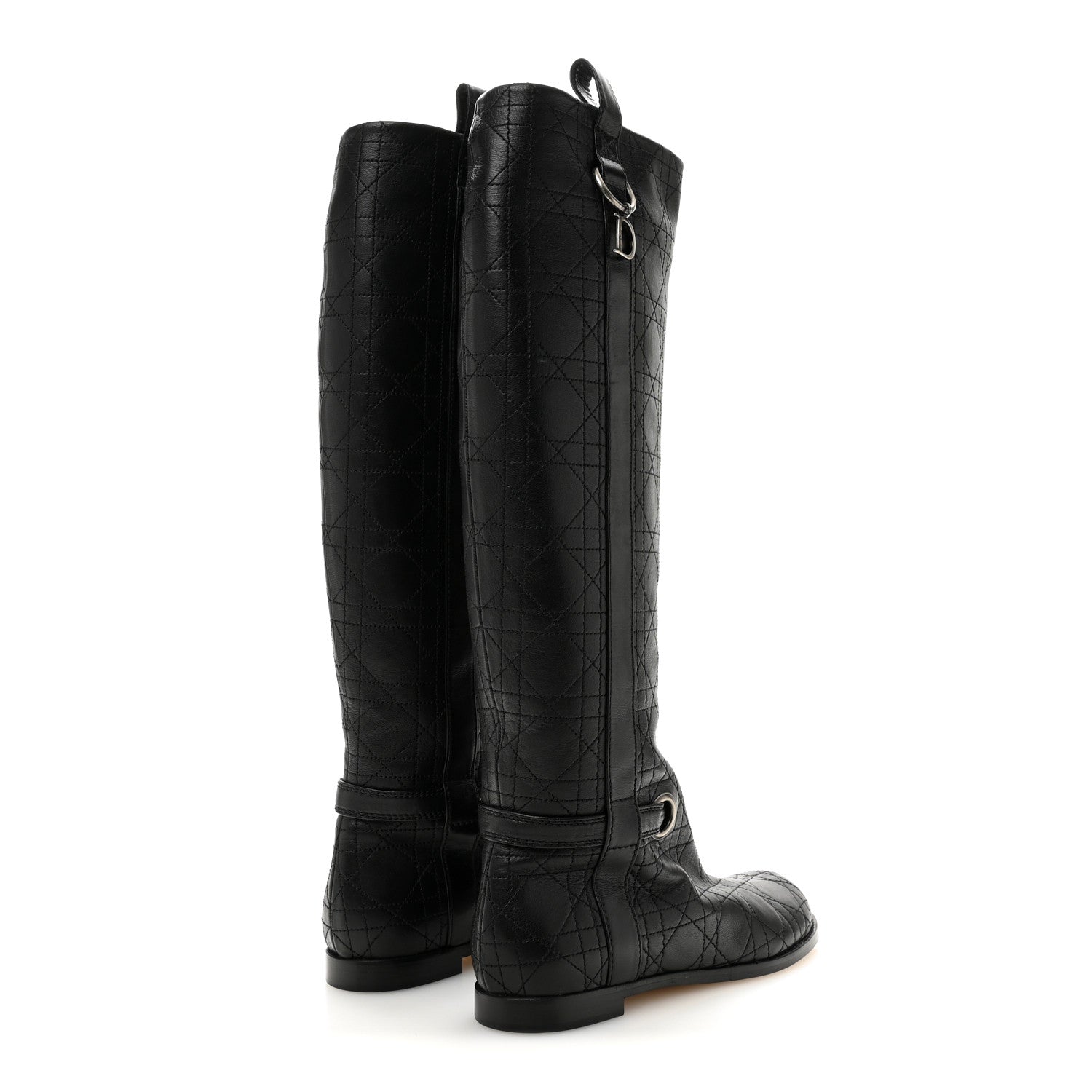 Christian Dior Lambskin Cannage Tall Flat Boots 37.5 Black 4 of 10