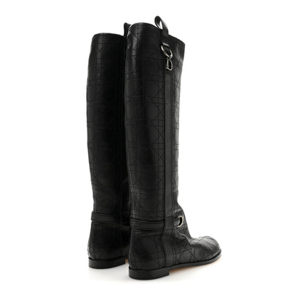 Christian Dior Lambskin Cannage Tall Flat Boots 37.5 Black 4 of 10