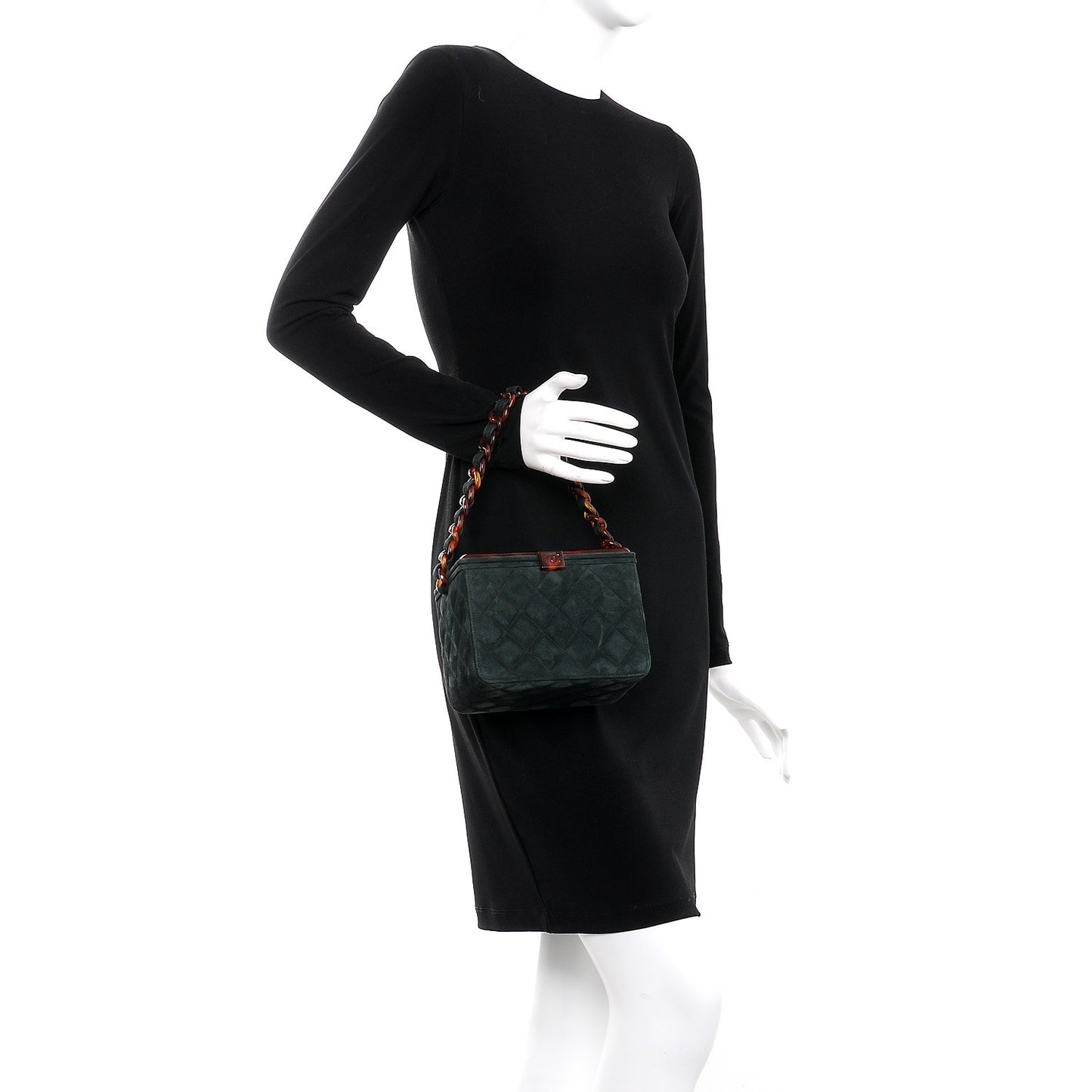 Suede Quilted Bekko Chain CC Box Clutch Green