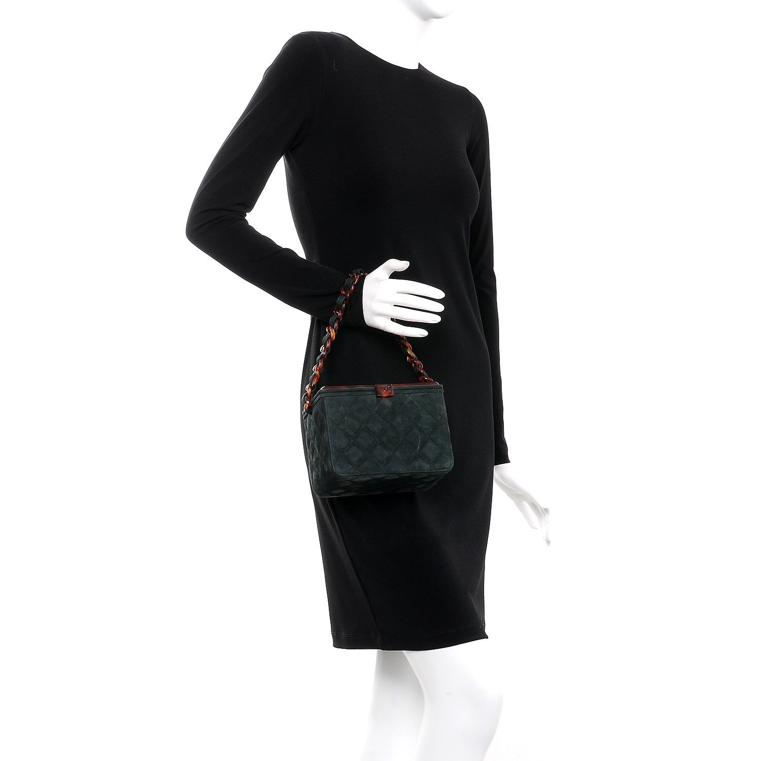 Chanel Suede Quilted Bekko Chain CC Box Clutch Green 2 of 15