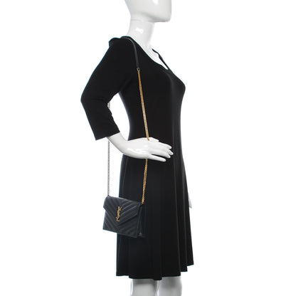 Saint Laurent Grain De Poudre Matelasse Chevron Monogram Envelope Chain Wallet Black 2 of 17