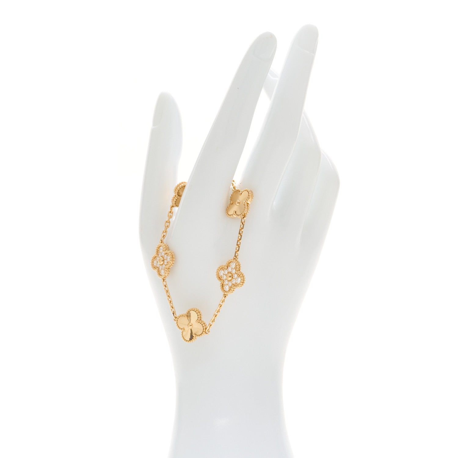 Van Cleef & Arpels 18K Yellow Gold Diamond 5 Motifs Guilloche Vintage Alhambra Bracelet 2 of 5