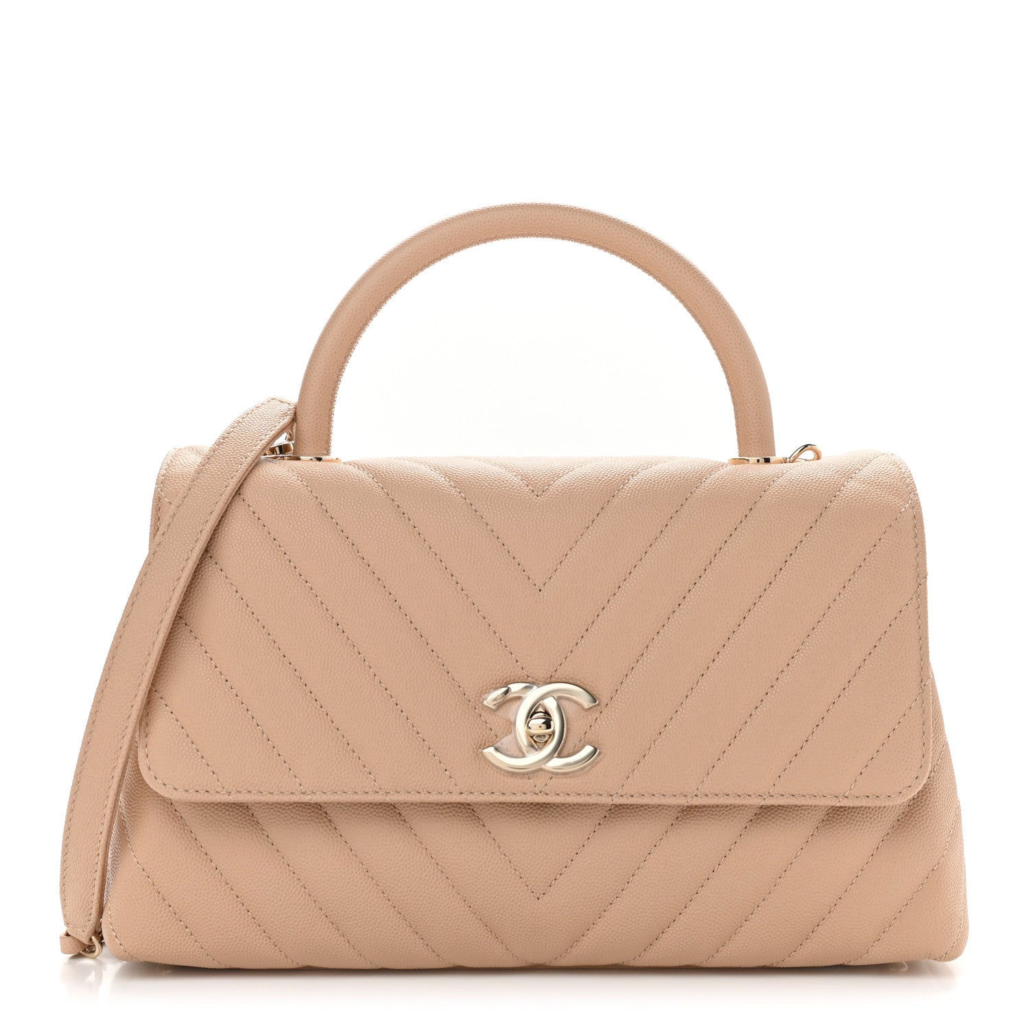 Chanel Caviar Chevron Quilted Small Coco Handle Flap Beige 1 of 9