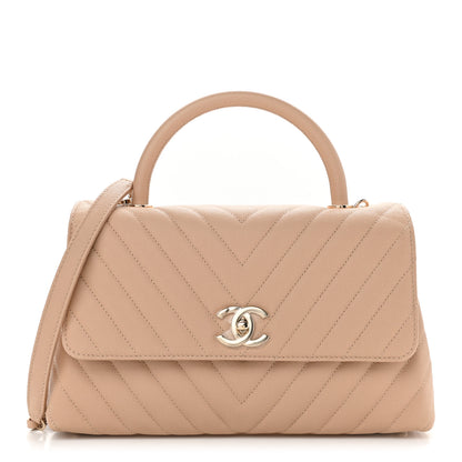 Chanel Caviar Chevron Quilted Small Coco Handle Flap Beige 1 of 9