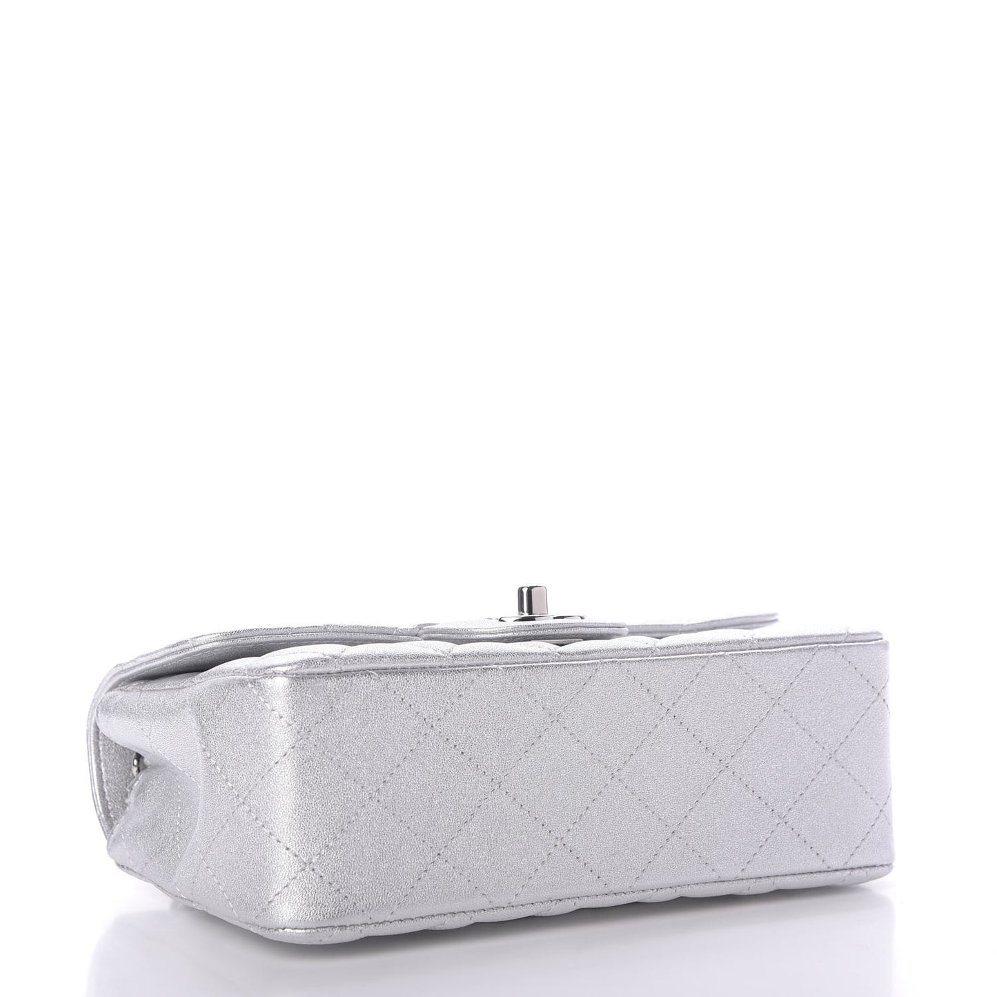 Metallic Lambskin Quilted Mini Rectangular Flap Silver