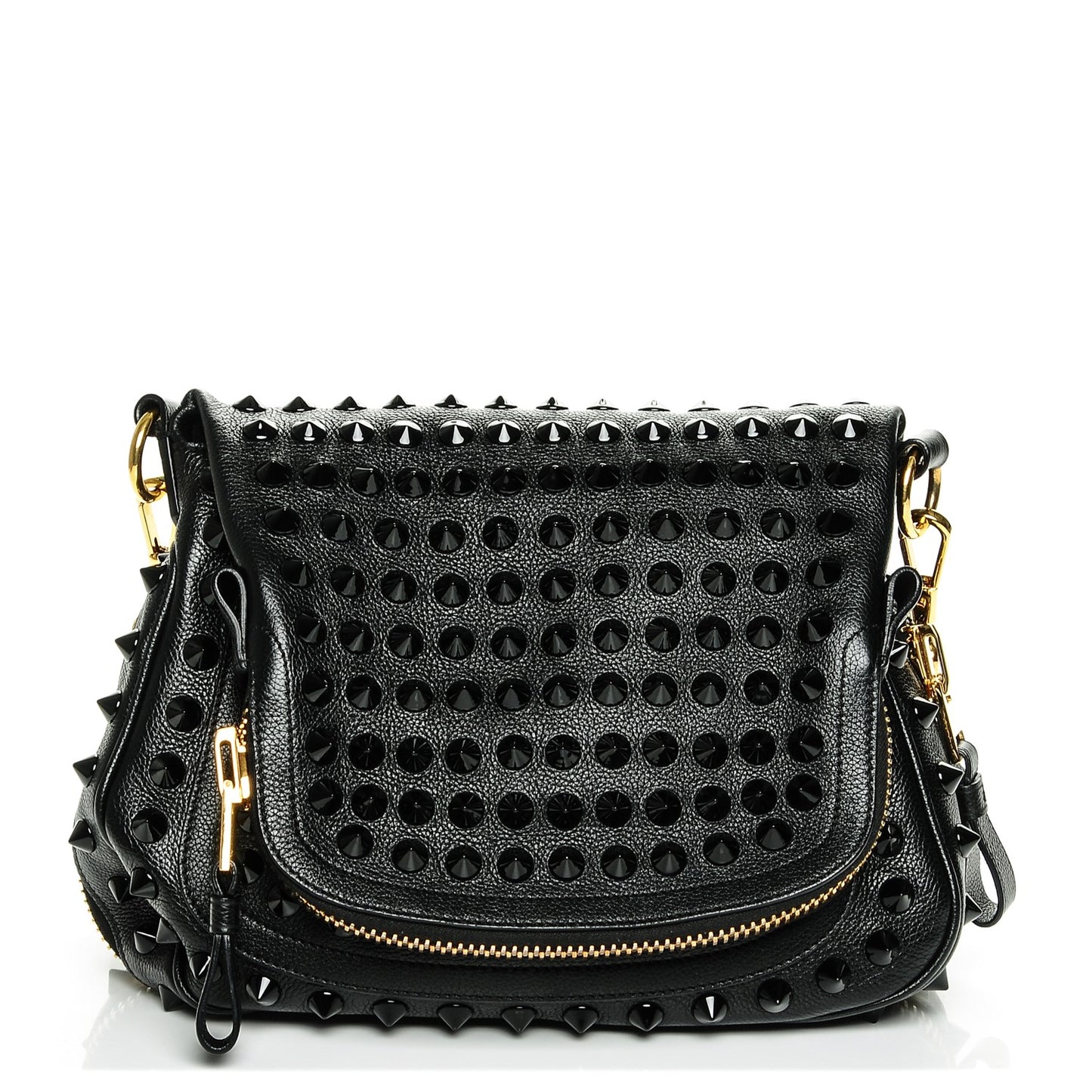 Pebbled Calfskin Jennifer Studded Medium Crossbody Black