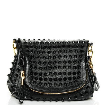 Tom Ford Pebbled Calfskin Jennifer Studded Medium Crossbody Black 1 of 6