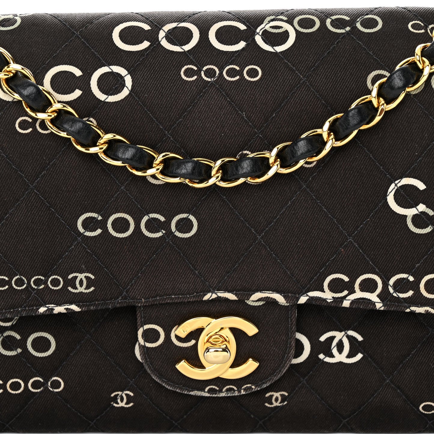 Canvas Coco Printed Quilted Medium Double Flap Black White