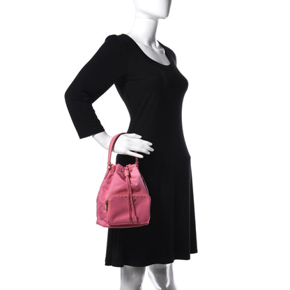 Prada Saffiano Tessuto Nylon Mini Bucket Crossbody Bag Pink 2 of 12
