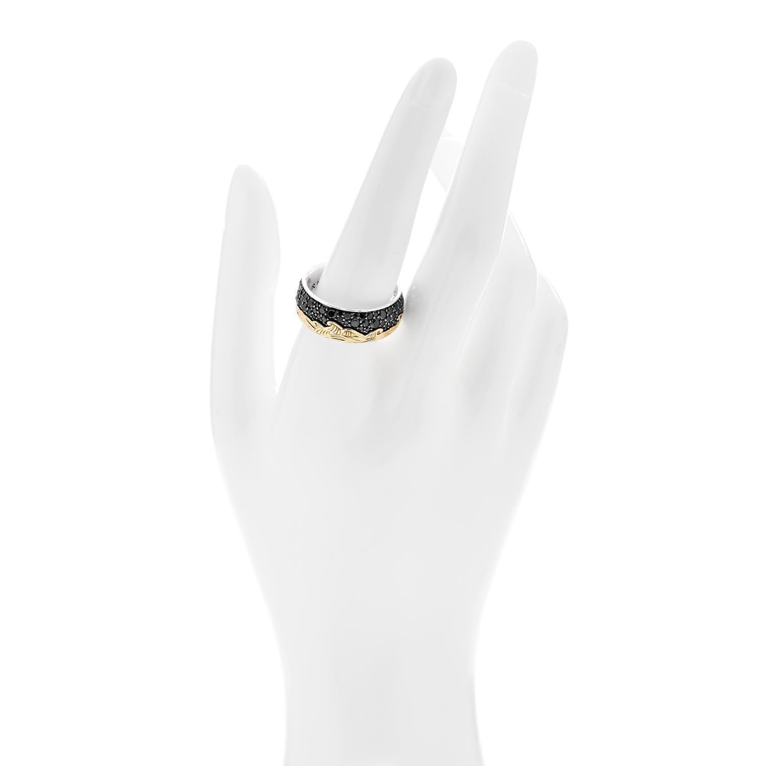 David Yurman Sterling Silver 18K Yellow Gold Black Diamond Wave Band Ring 60 9 2 of 6