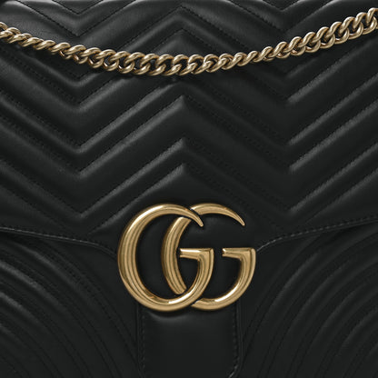 Gucci Calfskin Matelasse Large GG Marmont Top Handle Shoulder Bag Black 8 of 10