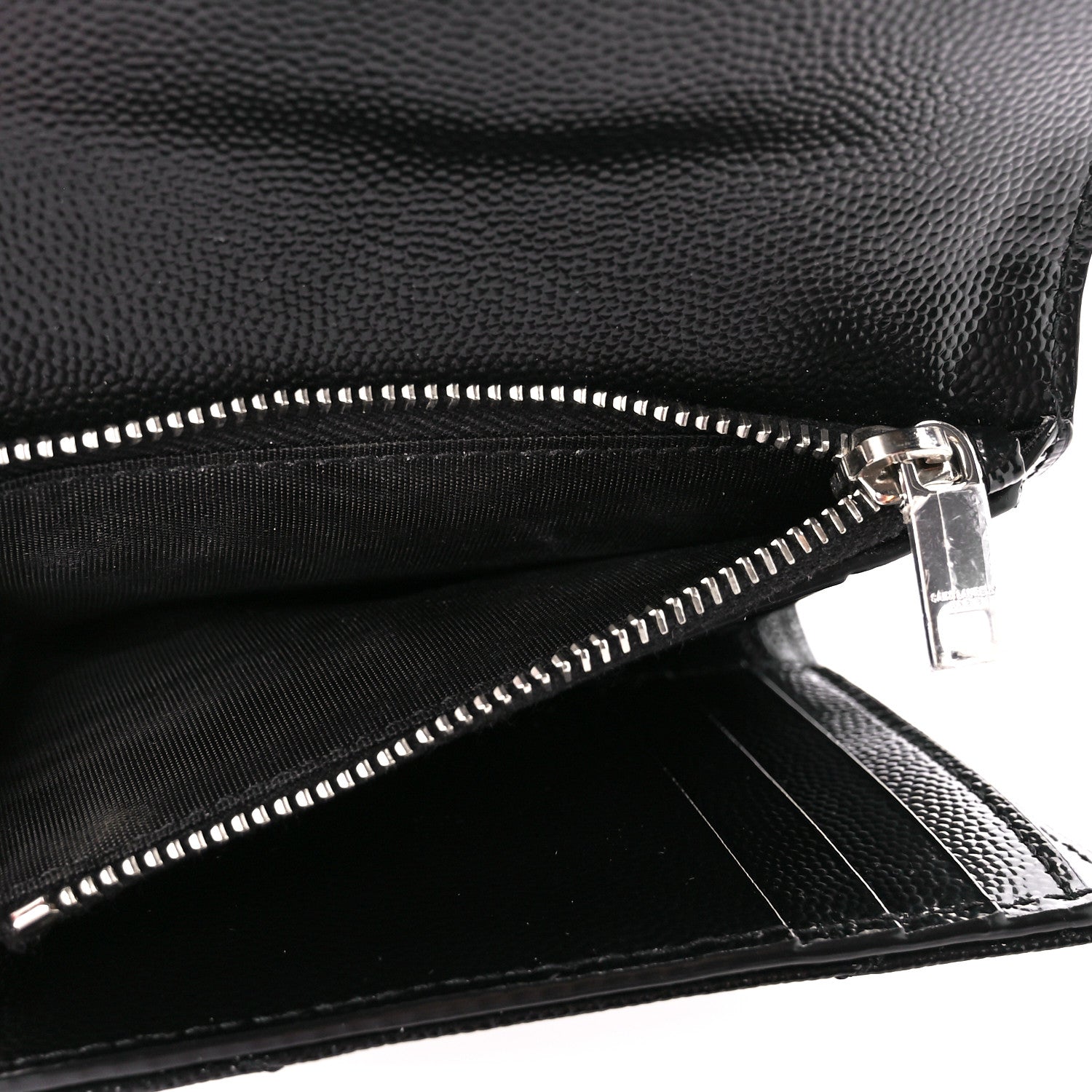 Saint Laurent Grain De Poudre Matelasse Chevron Monogram Compact Tri Fold Wallet Black 6 of 12