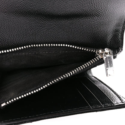 Saint Laurent Grain De Poudre Matelasse Chevron Monogram Compact Tri Fold Wallet Black 6 of 12