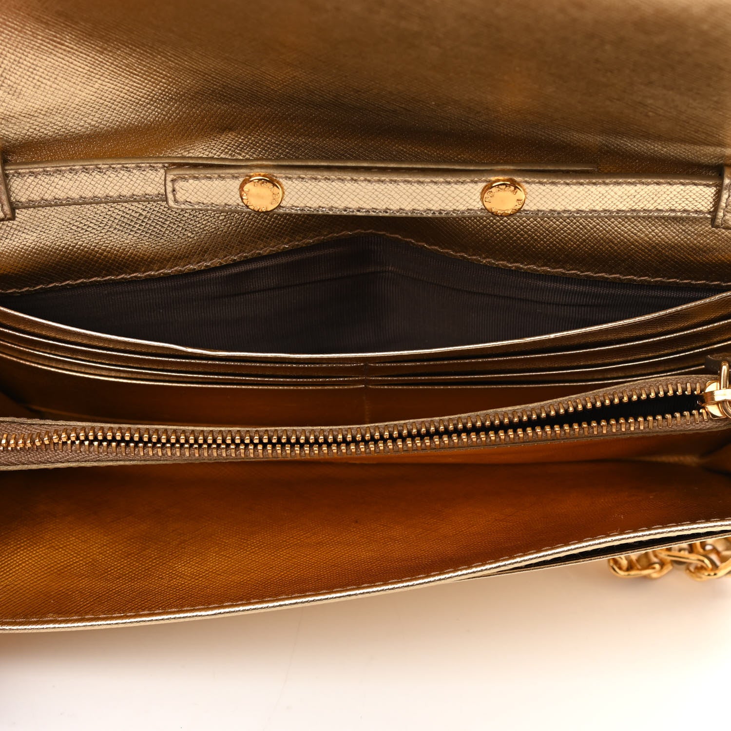 Prada Metallic Saffiano Metal Chain Wallet Platino 5 of 9