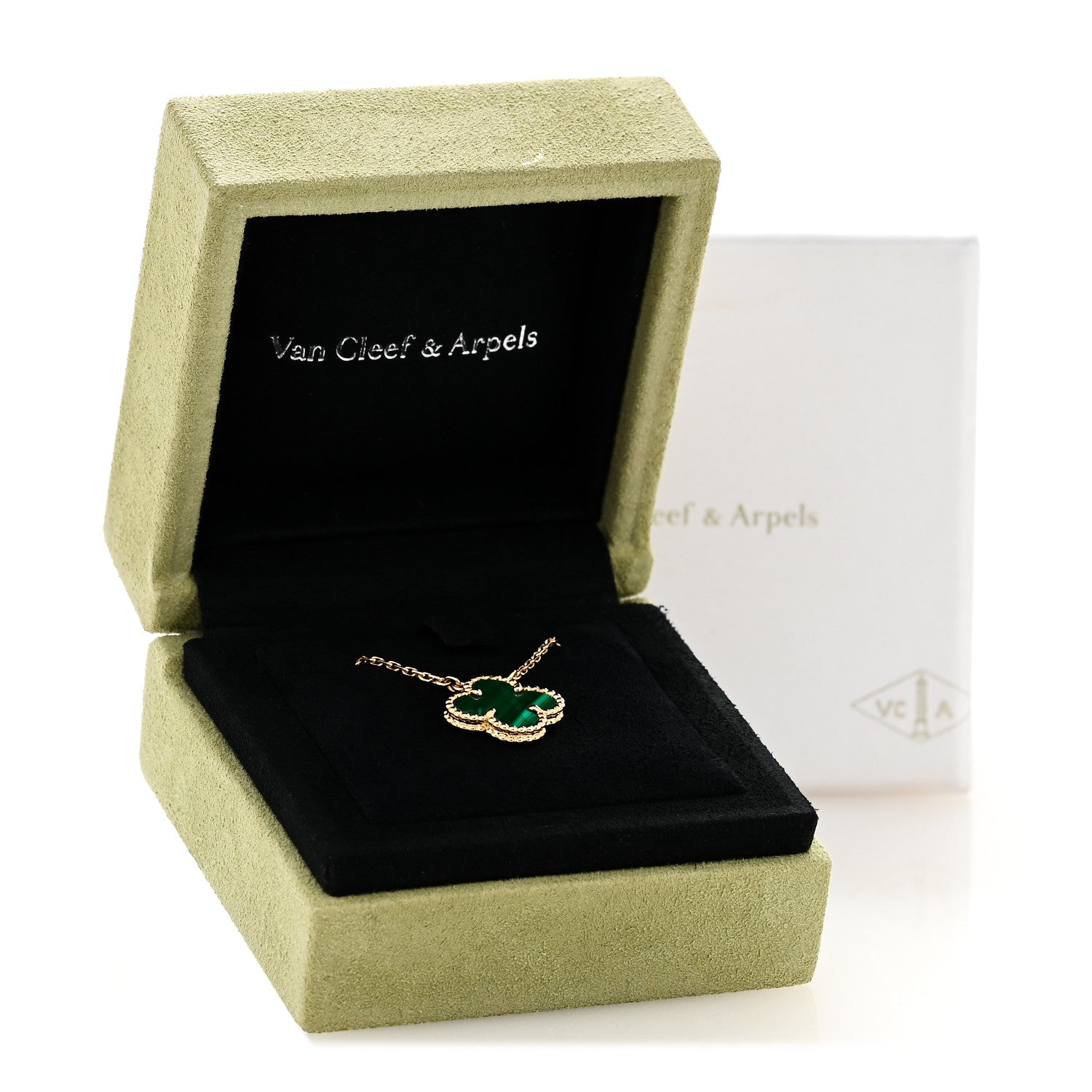 Van Cleef & Arpels 18K Yellow Gold Malachite Vintage Alhambra Pendant Necklace 9 of 9