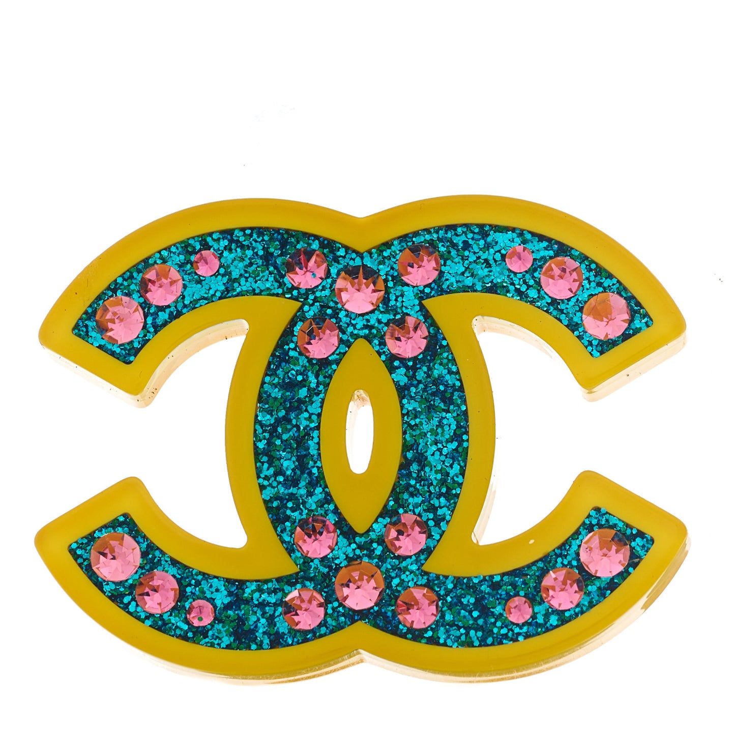 Resin Glitter Crystal CC Brooch Yellow Blue