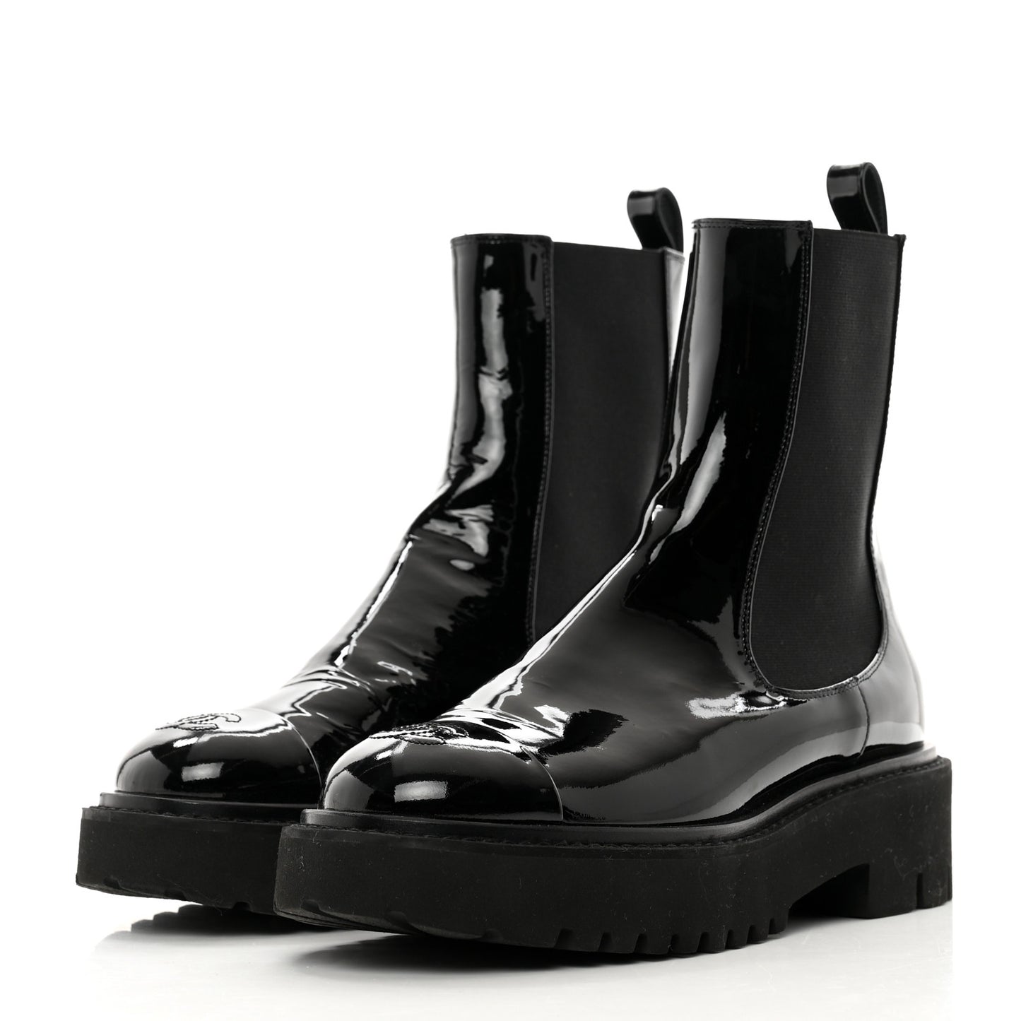 Patent Cap Toe Short Boots 37 Black