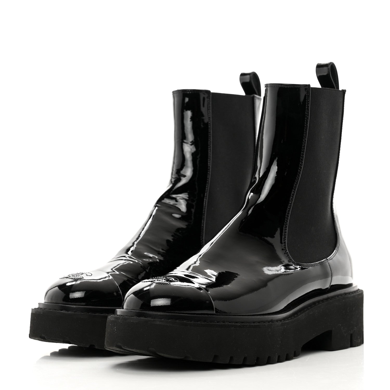 Chanel Patent Cap Toe Short Boots 37 Black 3 of 10
