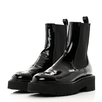 Chanel Patent Cap Toe Short Boots 37 Black 3 of 10