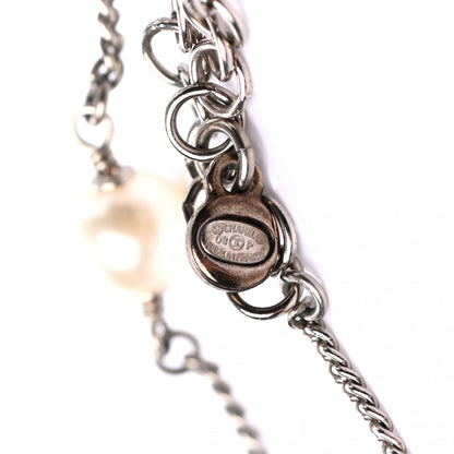 Chanel Pearl Resin Textured CC Necklace Silver Black 5 of 5