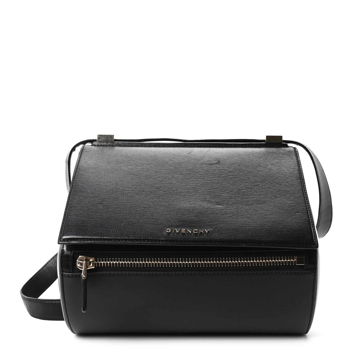 Textured Calfskin Medium Pandora Box Crossbody Bag Black
