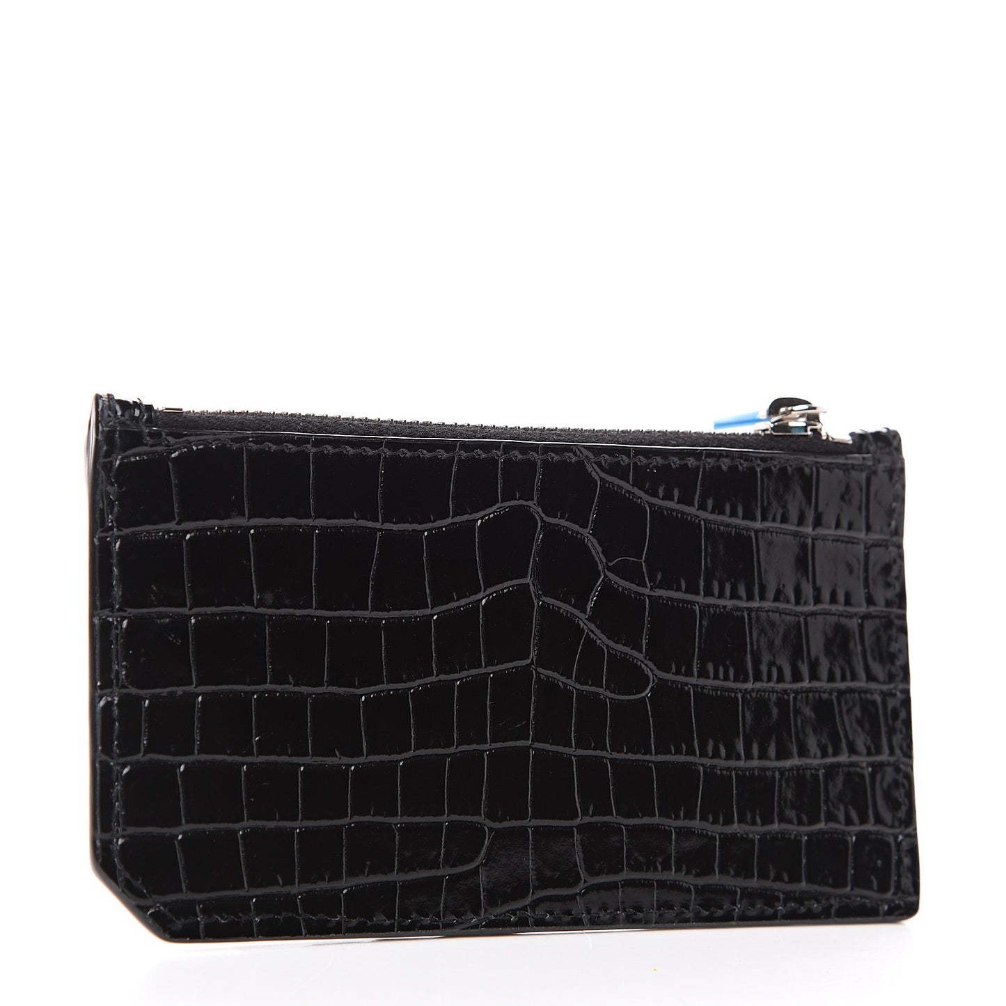 Calfskin Crocodile Embossed 5 Fragments Zip Card Holder Black