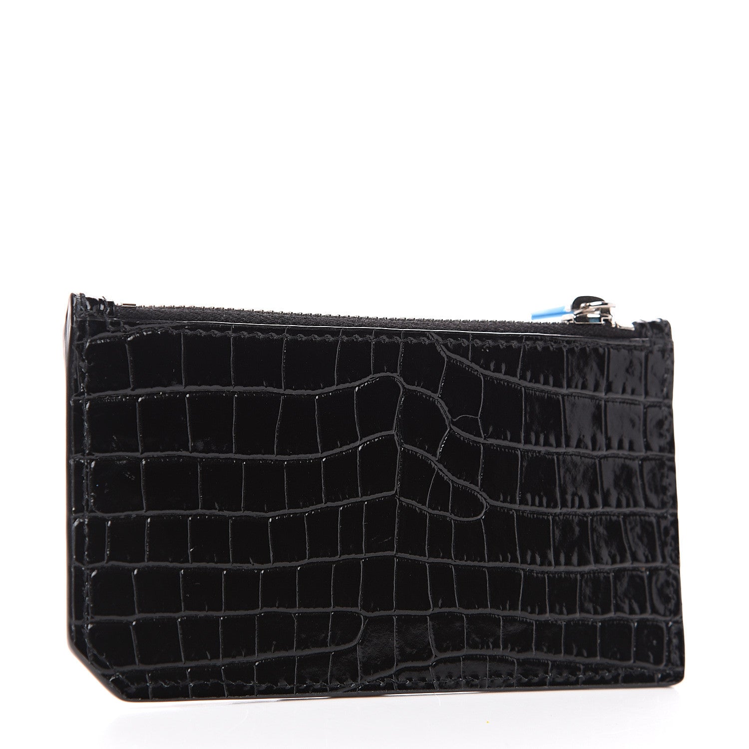 Saint Laurent Calfskin Crocodile Embossed 5 Fragments Zip Card Holder Black 2 of 6