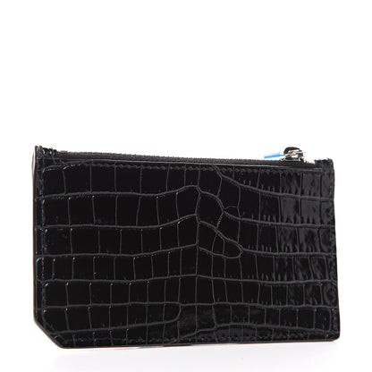 Saint Laurent Calfskin Crocodile Embossed 5 Fragments Zip Card Holder Black 2 of 6