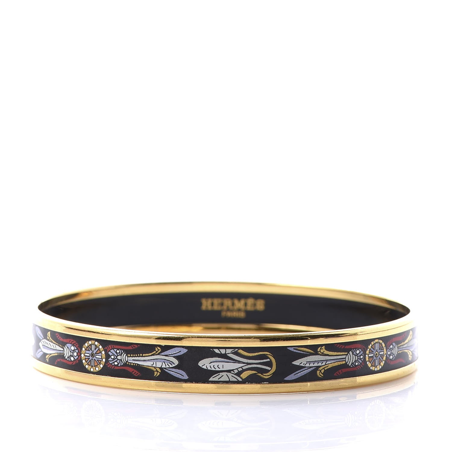 Hermes Enamel Printed Narrow Dreamcatchers Bracelet 70 Black 2 of 5