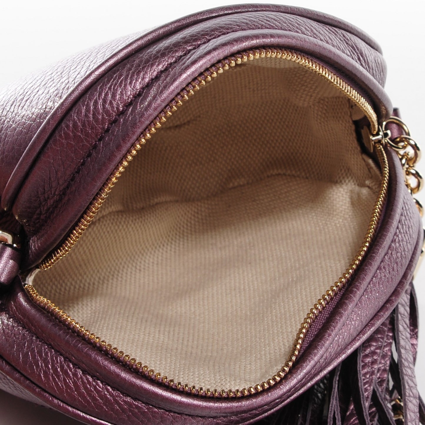 Metallic Pebbled Calfskin Mini Soho Chain Bag Purple