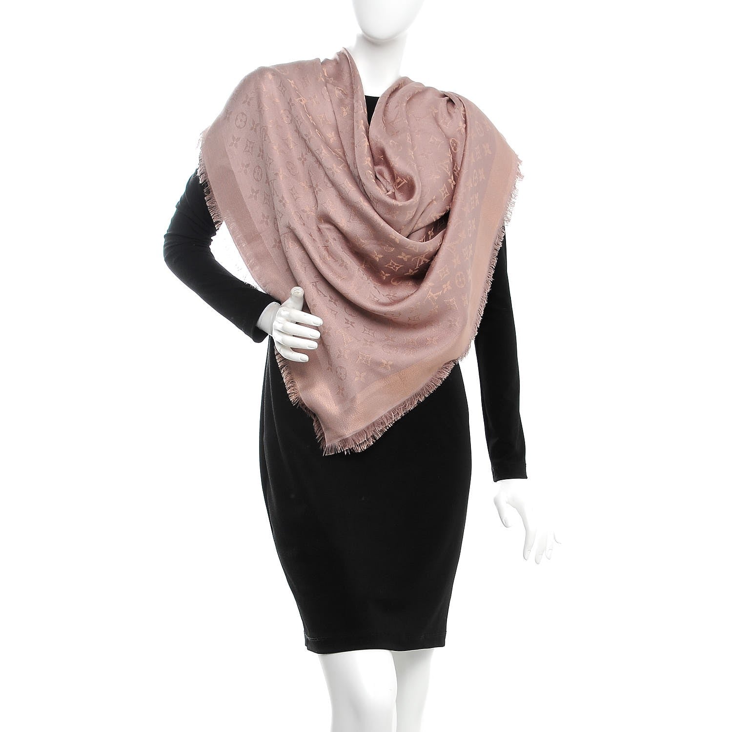 Louis Vuitton Silk Wool Monogram Shine Shawl Taupe 2 of 5