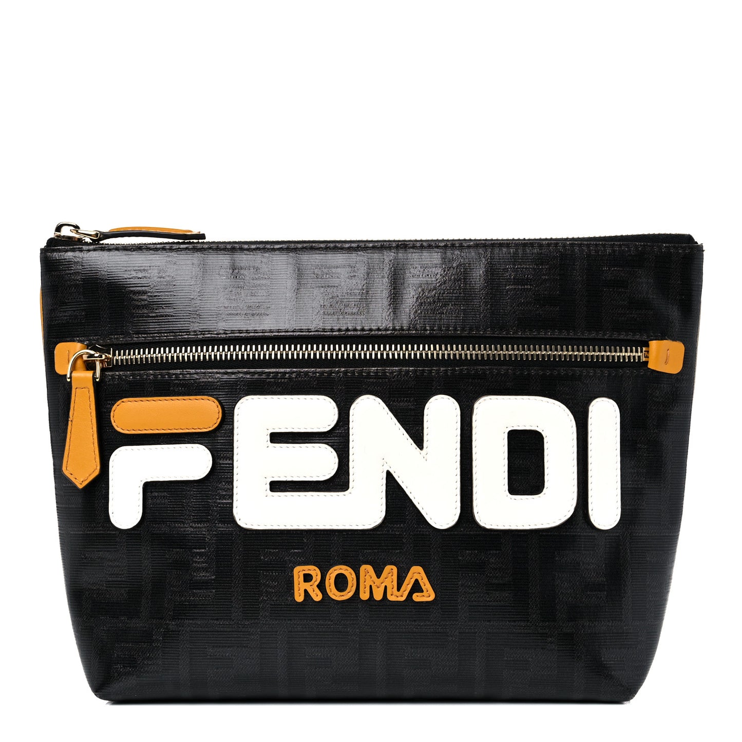 X FILA Glazed Fabric Vitello Century FF 1974 Mania Pouch Mogano Panna White Black