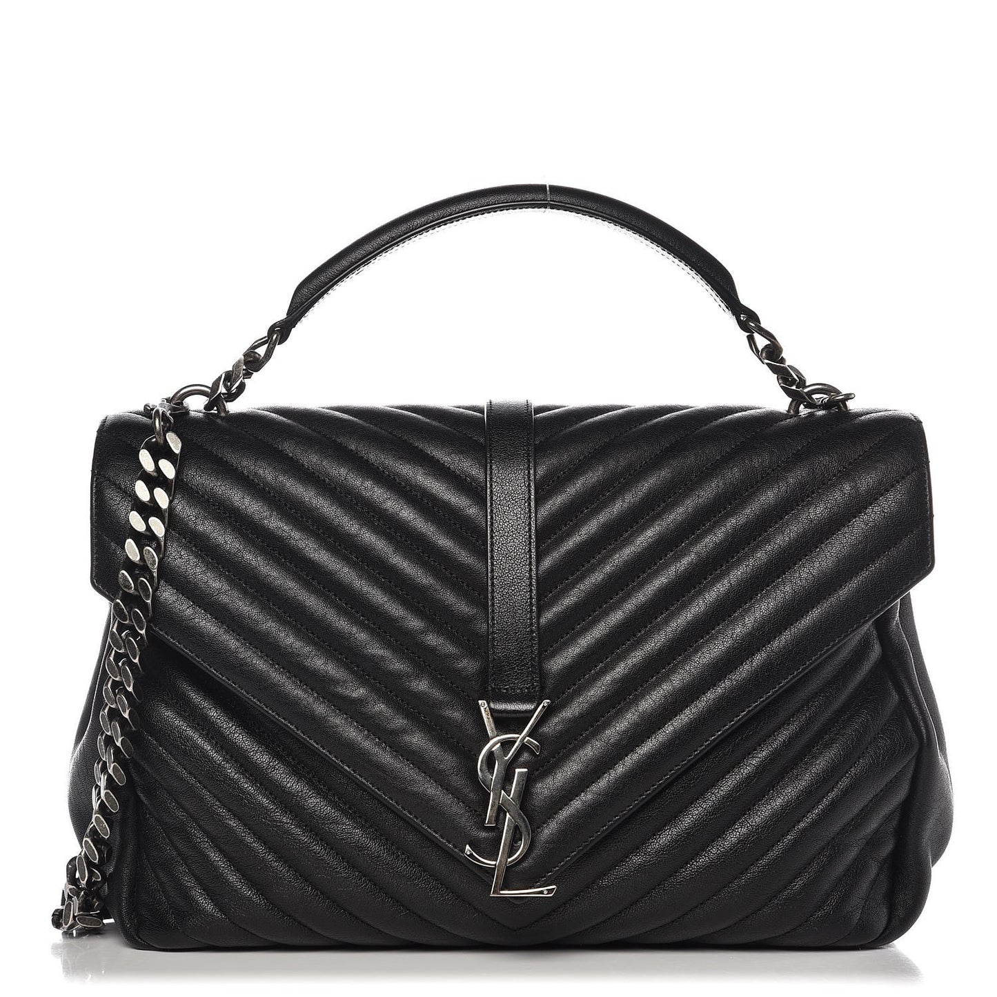 Sheepskin Matelasse Chevron Monogram Large College Satchel Black