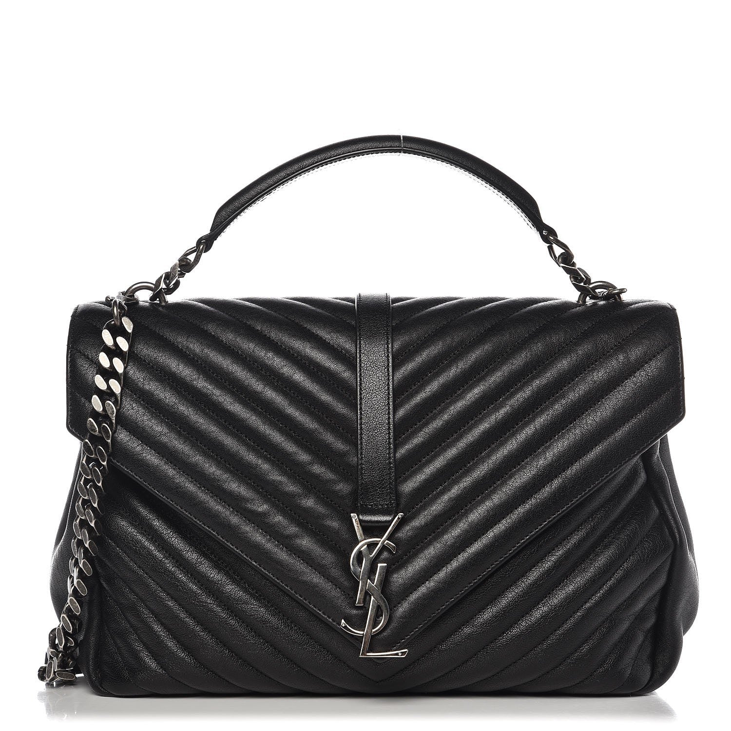 Saint Laurent Sheepskin Matelasse Chevron Monogram Large College Satchel Black 1 of 9