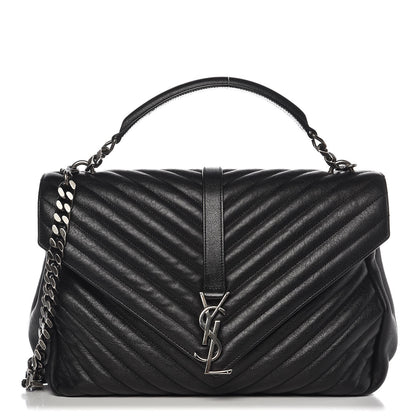 Saint Laurent Sheepskin Matelasse Chevron Monogram Large College Satchel Black 1 of 9