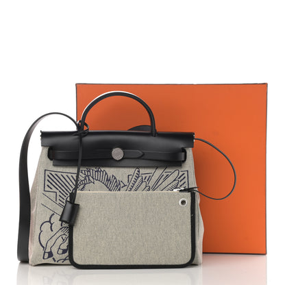 Hermes Vache Hunter Toile H Pegase Pop Herbag Zip Retourne 31 PM Bleu Indigo Ecru Black 13 of 13