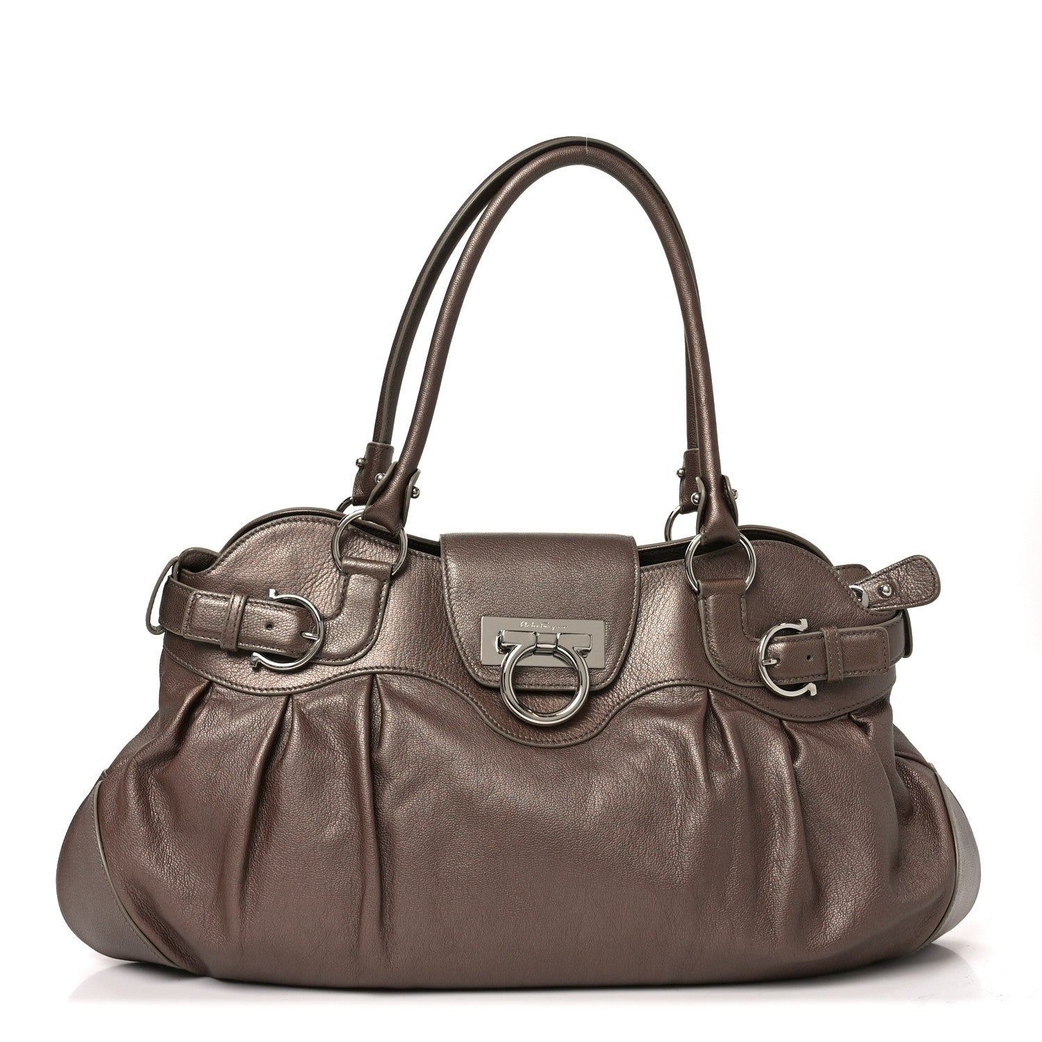 Salvatore Ferragamo Calfskin Marisa Shoulder Bag Bronze 1 of 10