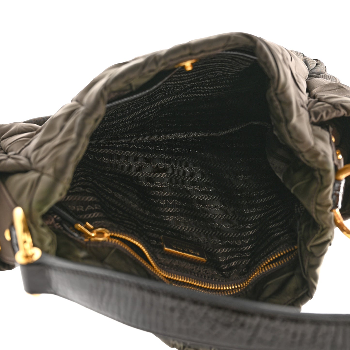 Tessuto Nylon Chevron Quilted Shoulder Bag Brown