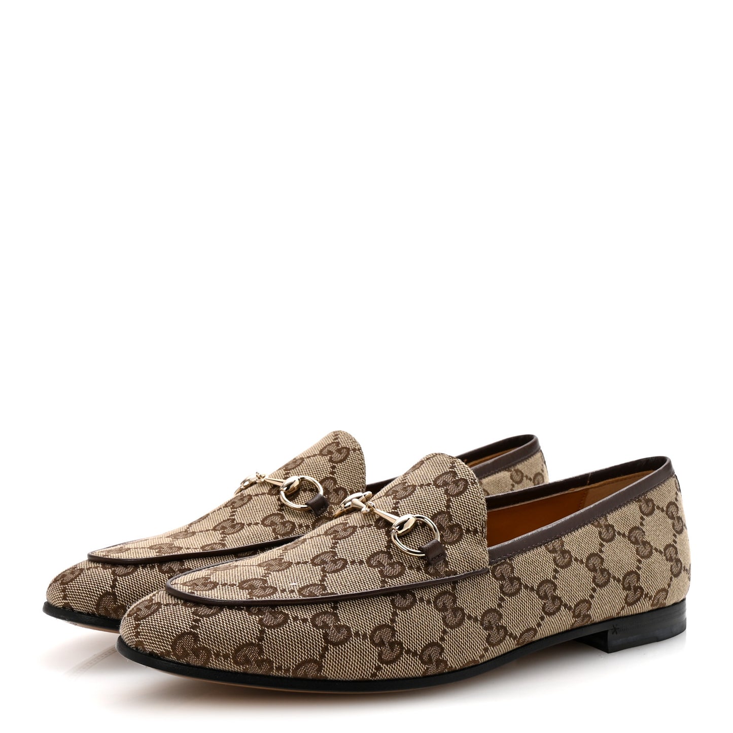 Canvas GG Monogram Horsebit Womens Jordaan Loafers 40 Beige Ebony New Acero