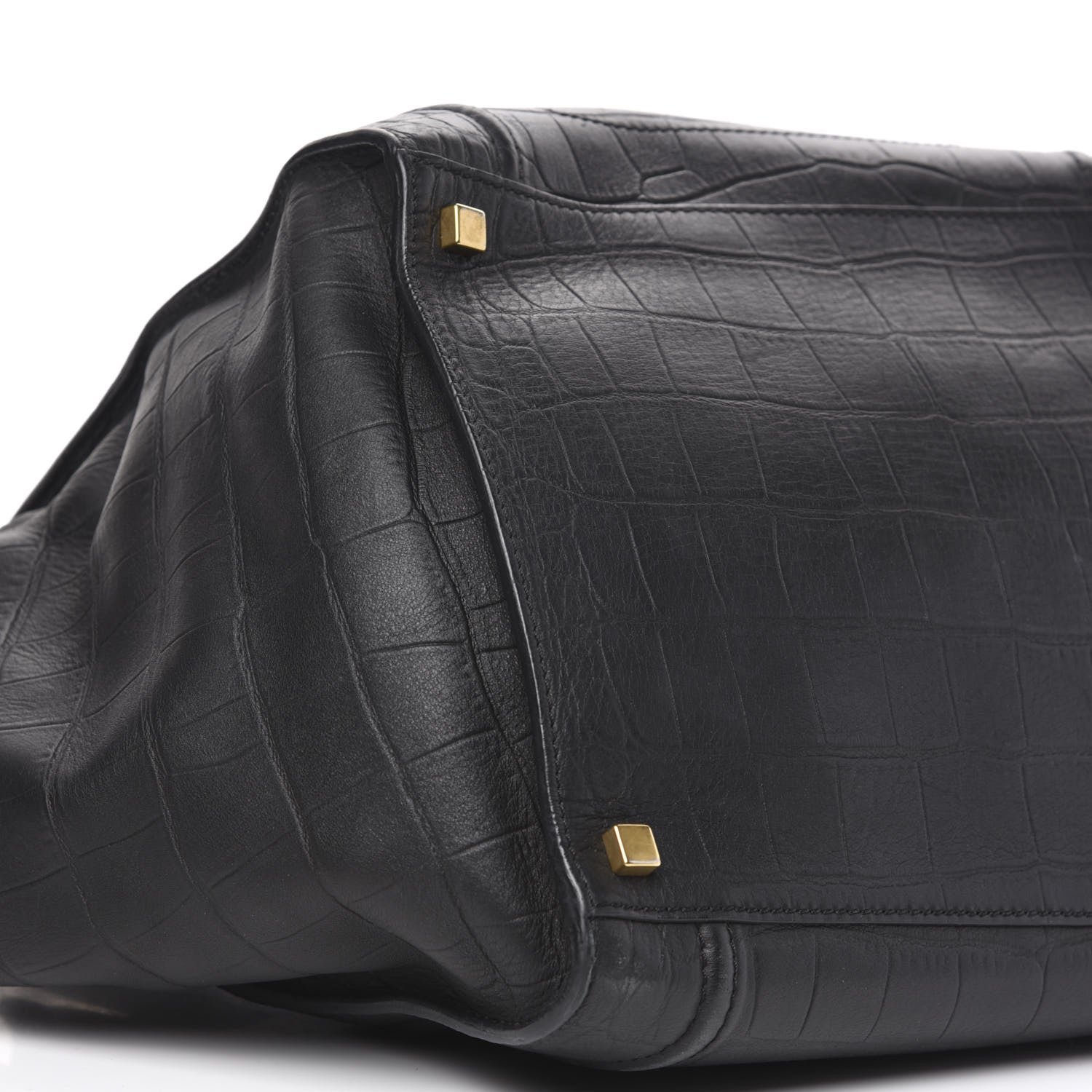 Celine Crocodile Embossed Calfskin Medium Phantom Luggage Black 8 of 14