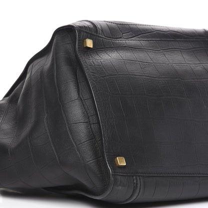 Celine Crocodile Embossed Calfskin Medium Phantom Luggage Black 8 of 14