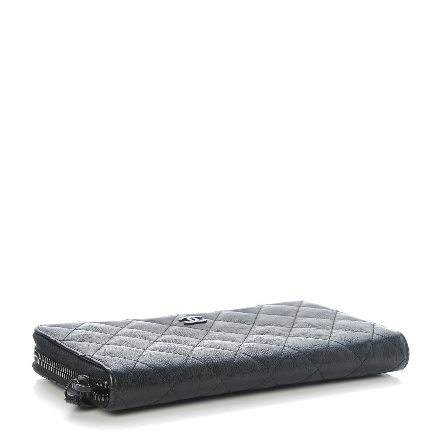 Crumpled Calfskin Quilted Large Zip Around Wallet So Black