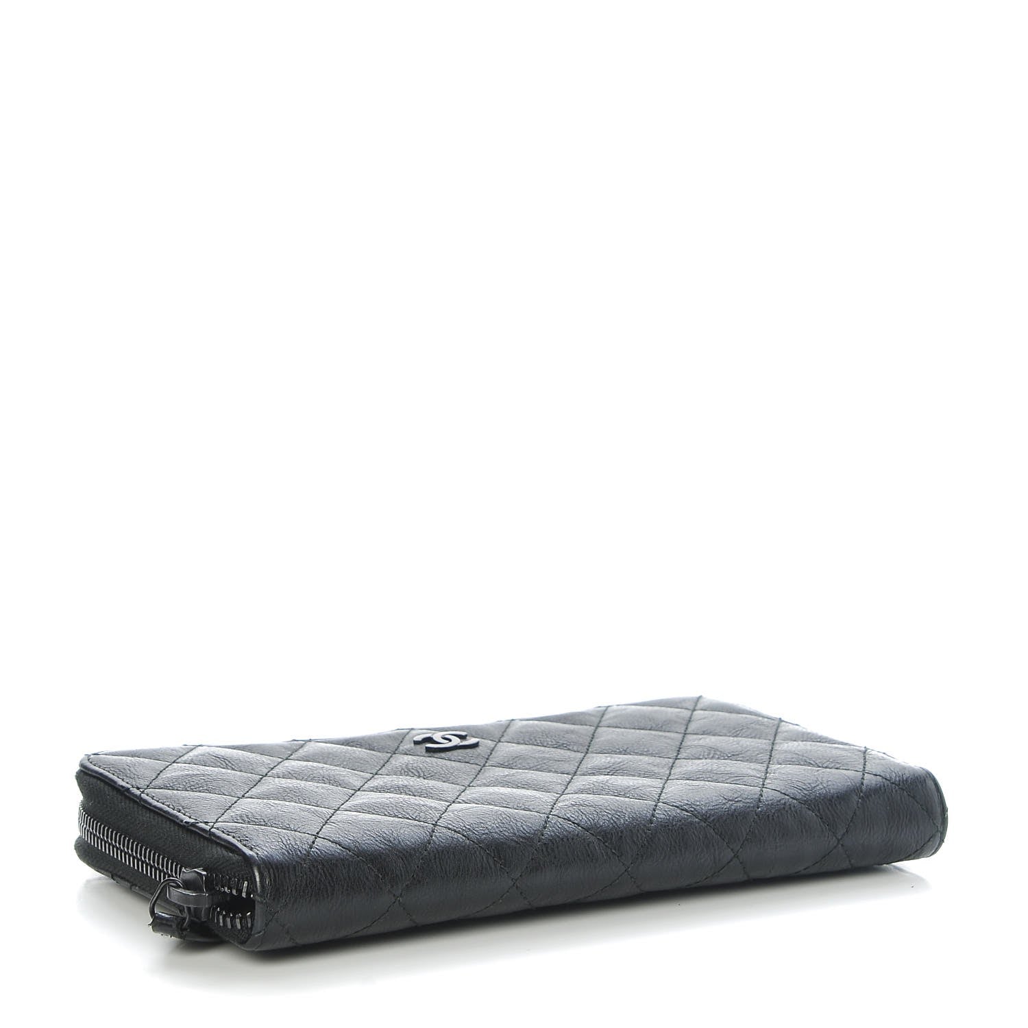 Chanel Crumpled Calfskin Quilted Large Zip Around Wallet So Black 4 of 8