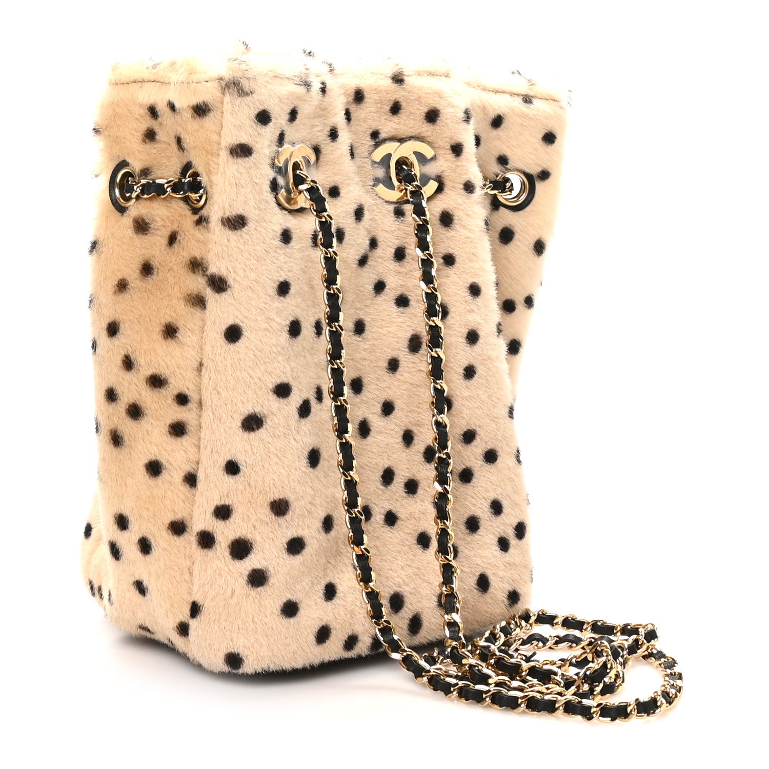 Chanel Pony Hair Cheetah Printed CC Chain Bucket Bag Light Beige Black 2 of 10