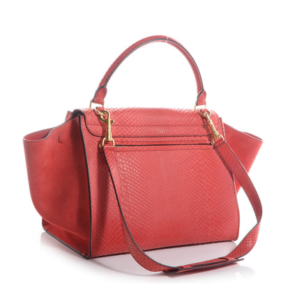 Celine Python and Suede Medium Trapeze Vermillion 3 of 10