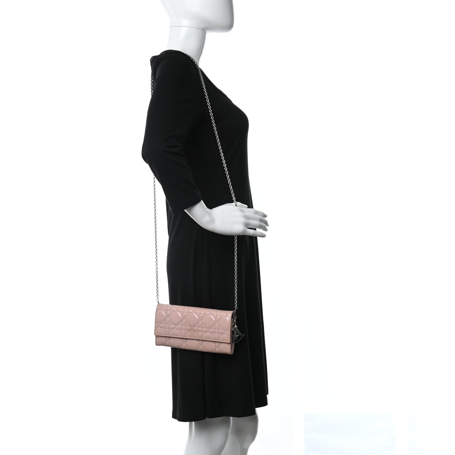 Christian Dior Patent Cannage Rendezvous Chain Wallet Pale Pink 2 of 13