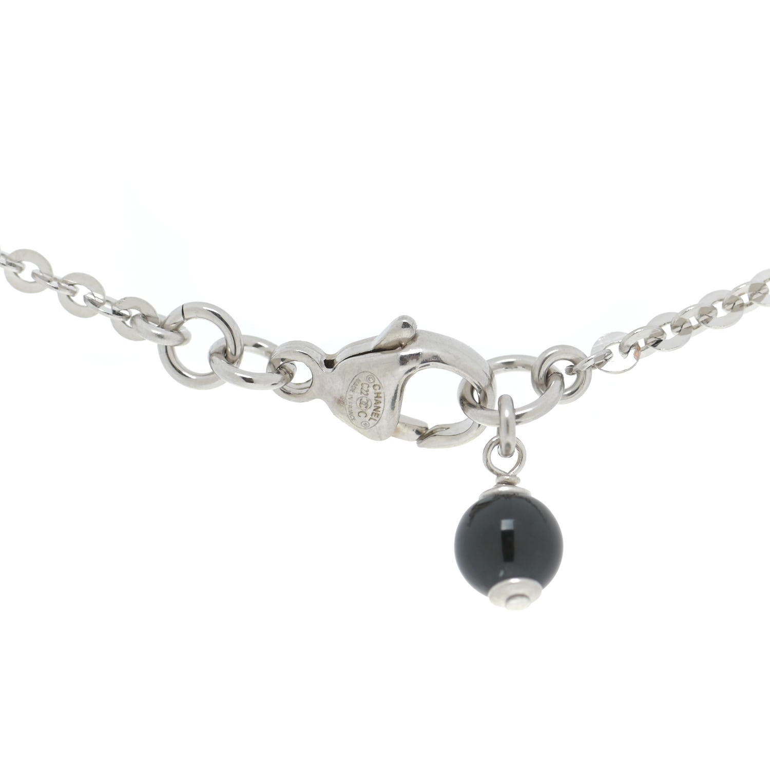 Chanel Crystal Pearl CC Pendant Necklace Silver Black 5 of 5